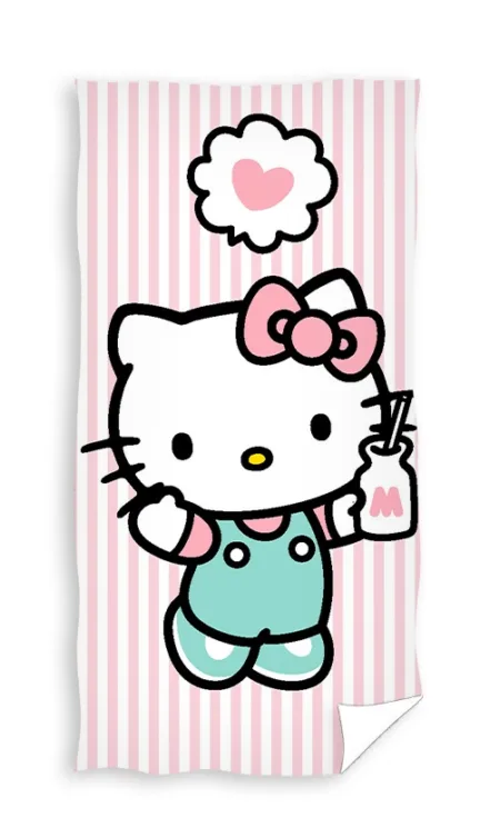 Hello Kitty handdoek roze/wit 70 x 140 cm