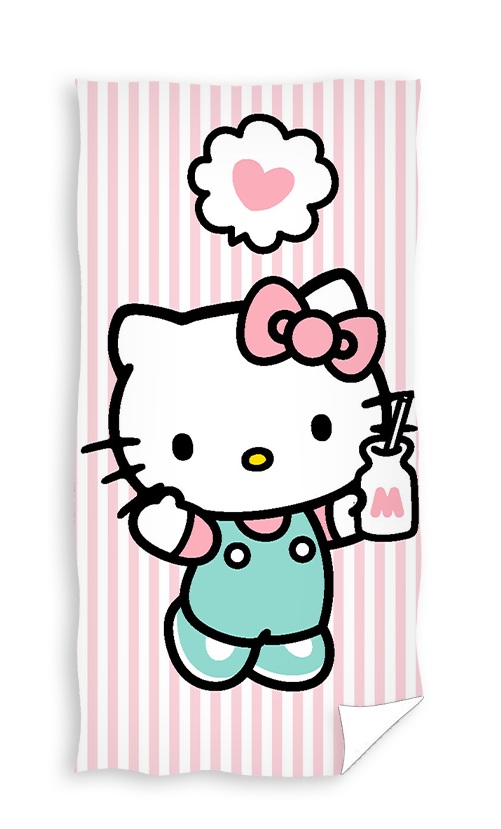 Hello Kitty handdoek roze/wit 70 x 140 cm