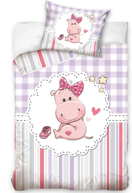 Carbotex Nijlpaard Baby Dekbedovertrek Roze - 100 x 135 cm - Katoen