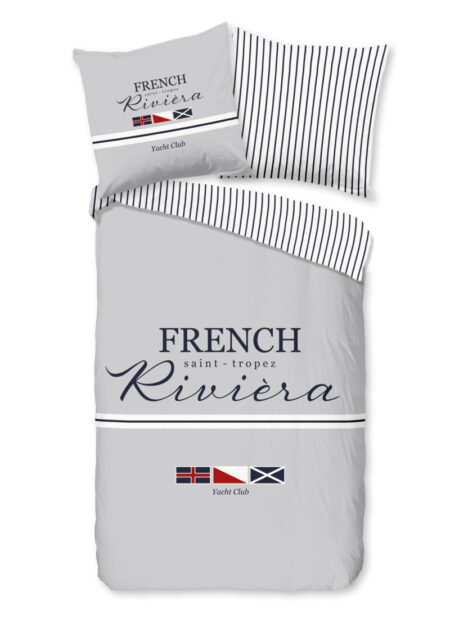 Pure Dekbedovertrek "landelijkestijl met streepjes" - Grijs - (135x200 cm) - Microfiber