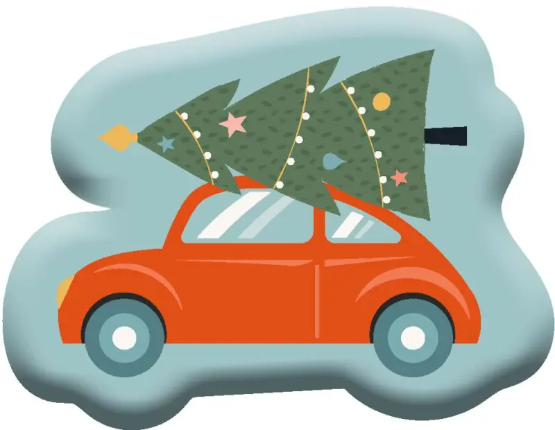 Sierkussen kerstboom op auto 40 x 40 cm