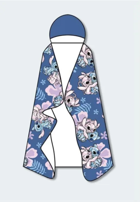 Stitch bloemen fleece plaid met capuchon 120 x 150 cm - polyester