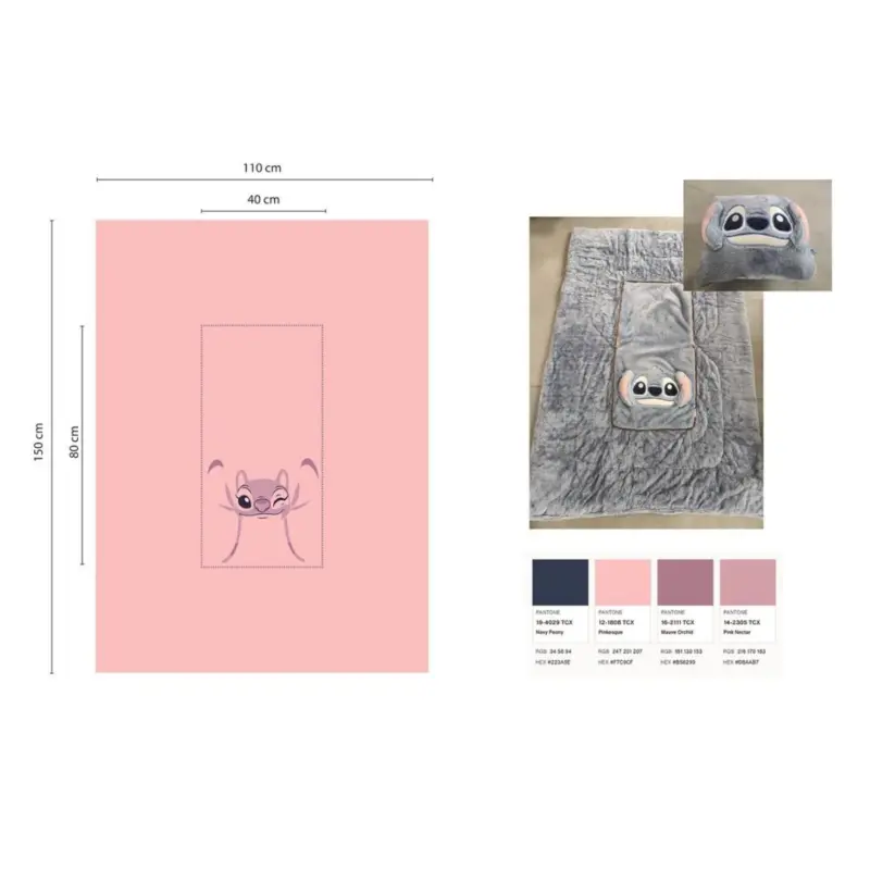 Stitch fleece plaid + kussen roze 100 x 150 cm - 40 x 40 cm - polyester