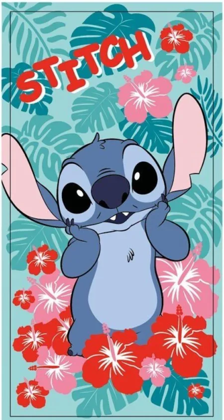 Stitch strandlaken red and pink Flowers 70 x 140 cm polyester