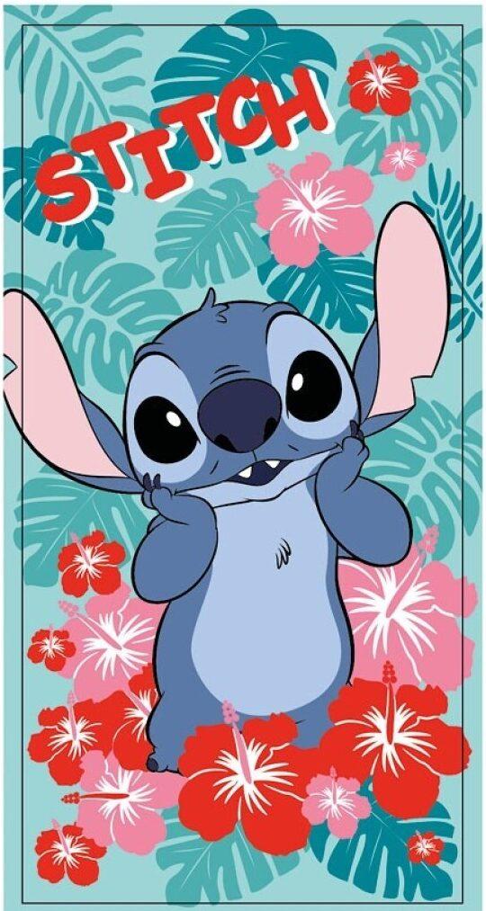 Stitch strandlaken red and pink Flowers 70 x 140 cm polyester