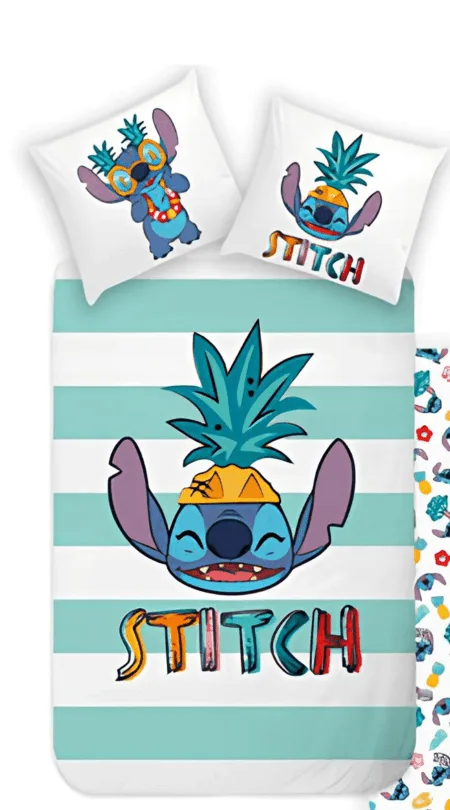 Lilo en Stitch dekbedovertrek Groene Stripes 140 x 200 cm - 70 x 90cm - katoen