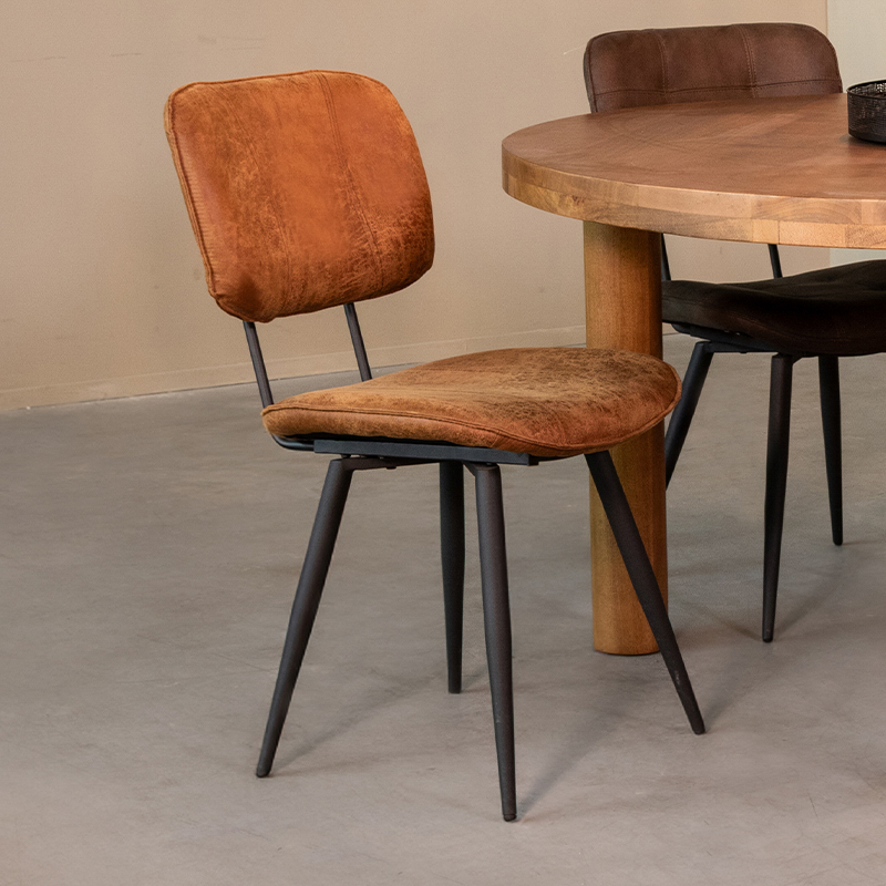 LABEL51 Eetkamerstoel Fos - Cognac - Leder - Black Frame