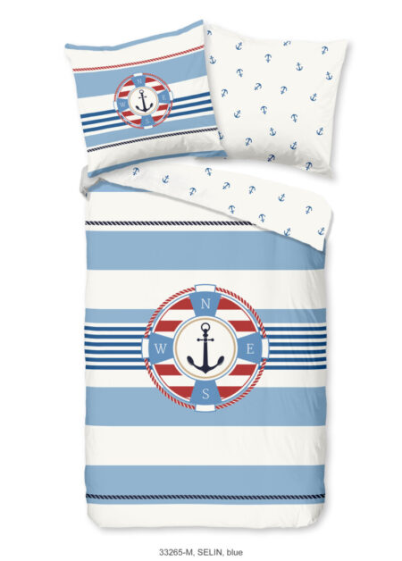 Pure Dekbedovertrek "redingsboei en anker in nautische stijl" - Blauw - (135x200 cm) - Microfiber