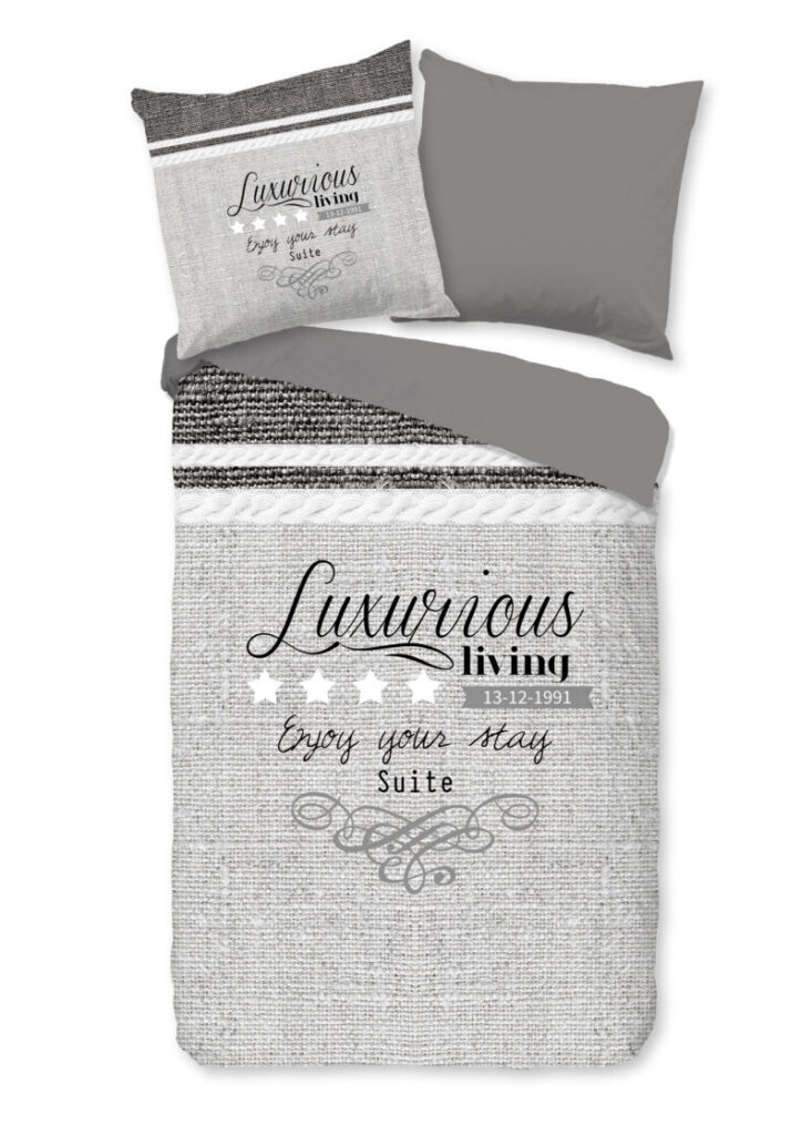 Pure Dekbedovertrek "tekst" - Grijs - (135x200 cm) - Microfiber