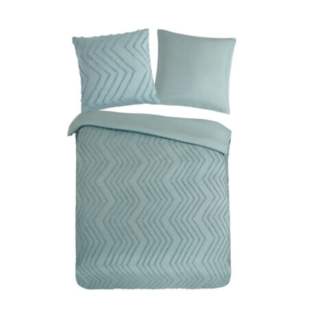 Pure Dekbedovertrek "luxe zizag biezen/ borduursels" - Groen - (135x200 cm) - Microfiber