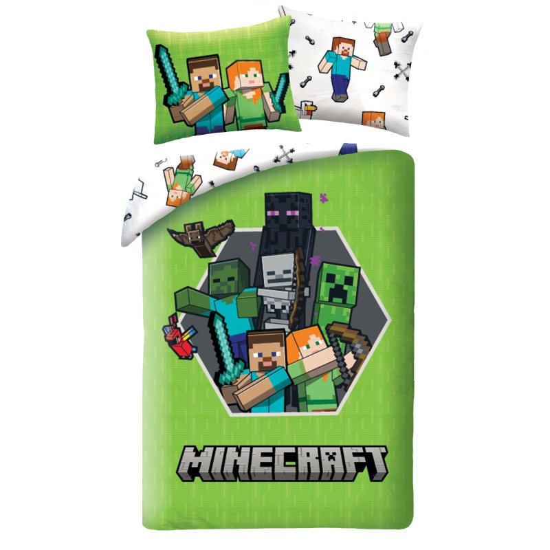 Minecraft Dekbedovertrek groen - 140 x 200 cm - 70 x 90 cm -  Polyester