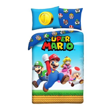Super Mario Dekbedovertrek blauw - Polyester - 140 x 200 cm 70 x 90 cm