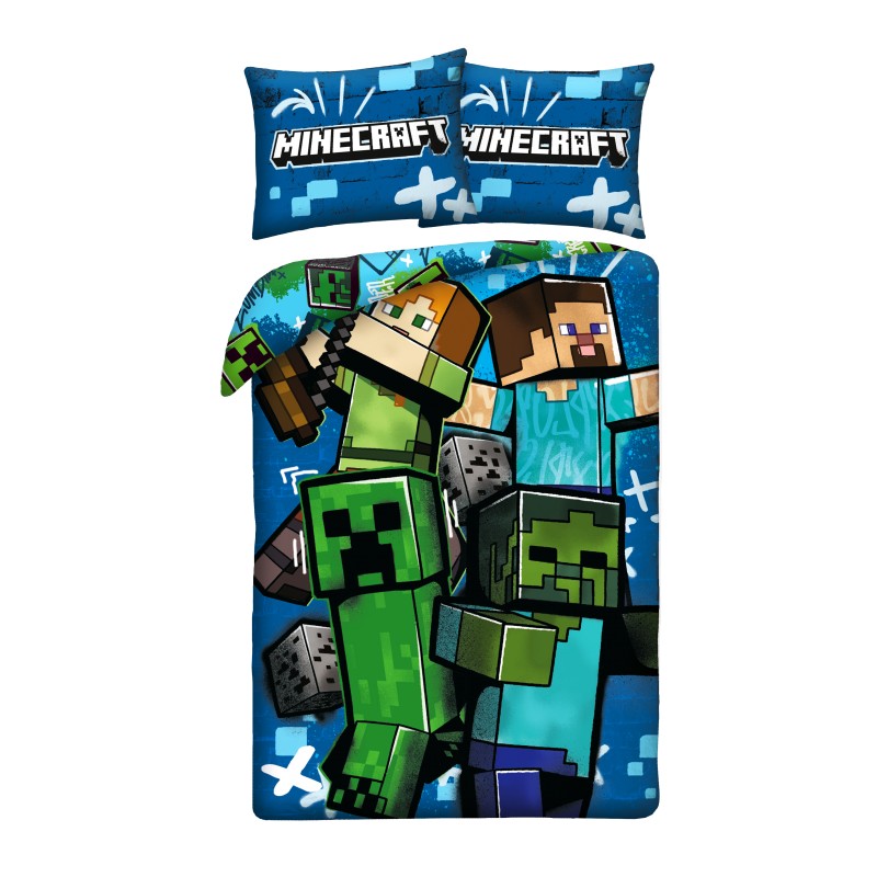 Minecraft Dekbedovertrek blauw - 140 x 200 cm - 70 x 90 cm -  Polyester